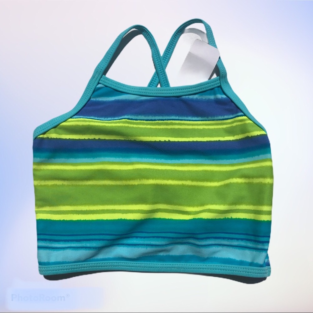 Islander Blue/Yellow/Green Multi Stripe Swim Swimming Swimwear Bikini Top beach